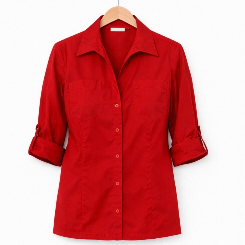 St Johns Bay Red Preppy Tailored Button Down Blouse Plus Size 1X